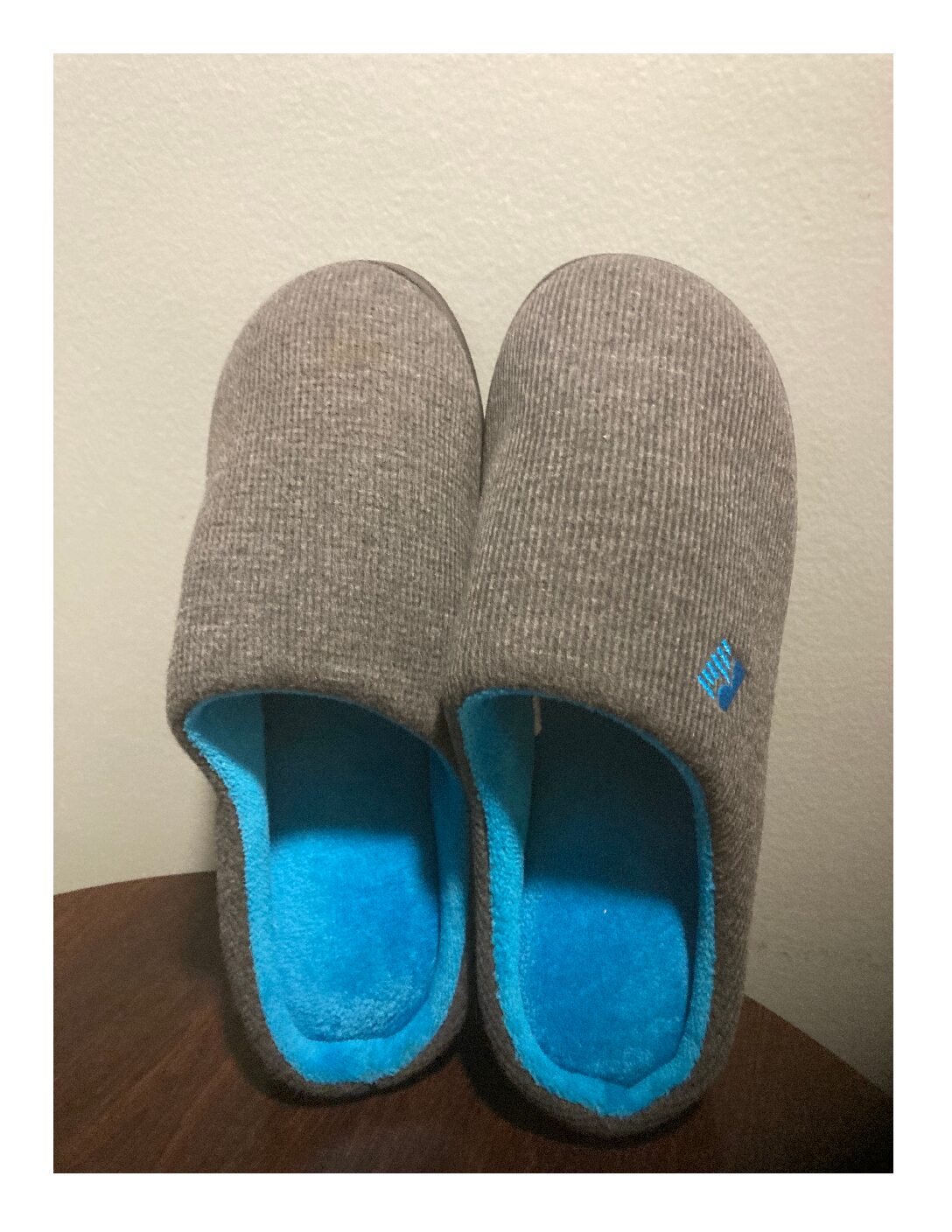 Gray House Slippers With Sea Blue Lining